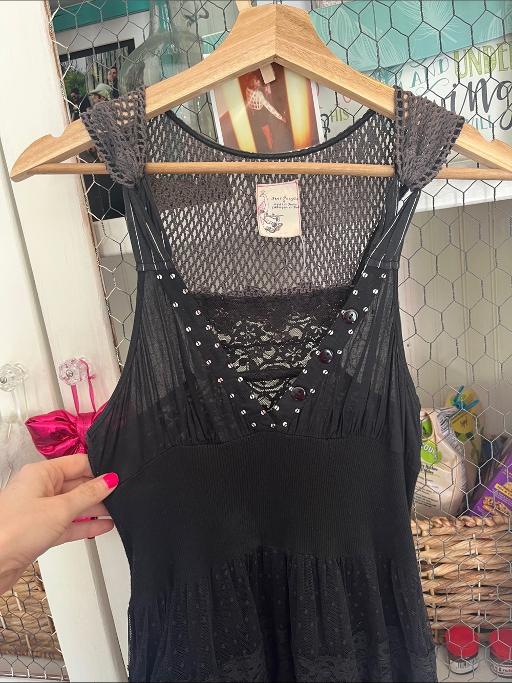 Vintage Free People Black Lace Mini Dress - Picture 3 of 8